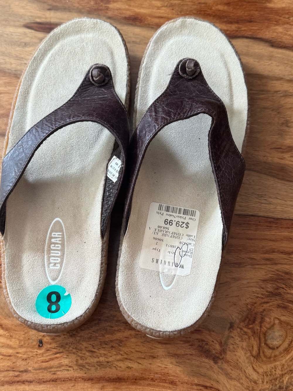 Cougar Women’s Brown Leather Thong Sandals size 8 brand new